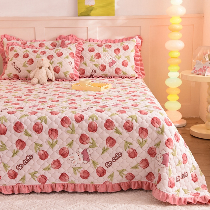 91家纺网 家纺一手货源 找家纺 美达家纺 2025新款牛奶绒床盖 花仙兔