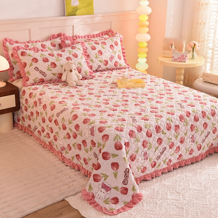 91家纺网 家纺一手货源 找家纺 美达家纺 2025新款牛奶绒床盖 花仙兔