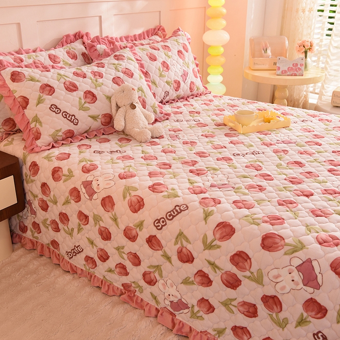 91家纺网 家纺一手货源 找家纺 美达家纺 2025新款牛奶绒床盖 花仙兔