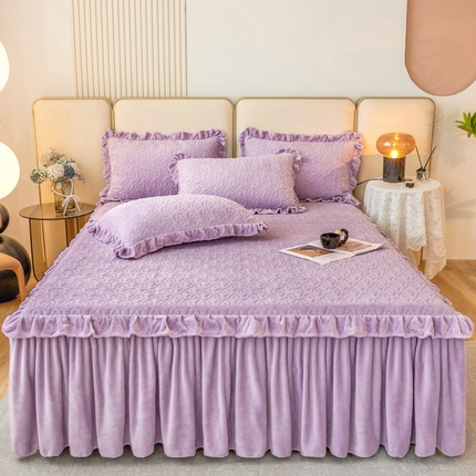 91家纺网 家纺一手货源 找家纺 恋尚 2023新款夹棉牛奶绒床笠款单床裙-米苏 米苏-香芋紫