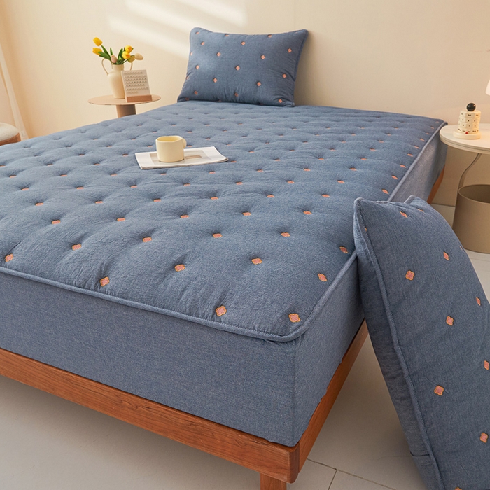 91家纺网 家纺一手货源 找家纺 （总）纤雅床笠 2024新款纯棉水洗棉刺绣夹棉大豆床笠--梵宝