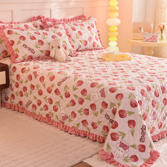 91家纺网 家纺一手货源 找家纺 美达家纺 2025新款牛奶绒床盖 花仙兔