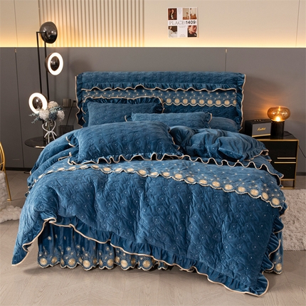 91家纺网 家纺一手货源 找家纺 （总）情恒家纺 2025新款A类婴儿绒全夹棉床裙款四件套（烟花绽放）