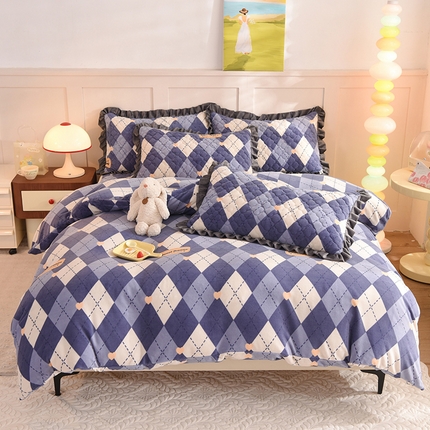 91家纺网 家纺一手货源 找家纺 总2025美达新款牛奶绒印花床笠款四件套（床笠高度30cm）