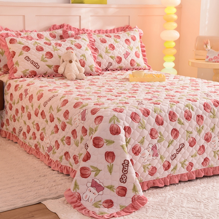 91家纺网 家纺一手货源 找家纺 美达家纺 2025新款牛奶绒床盖 花仙兔