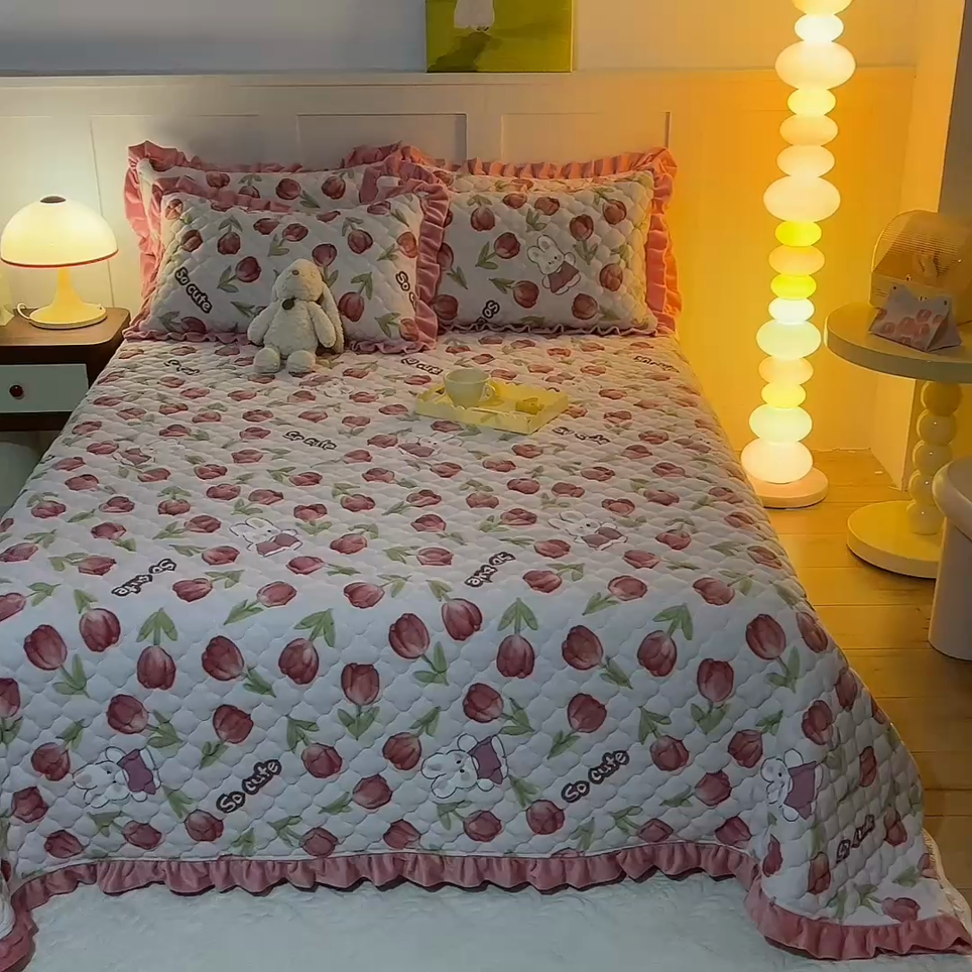 91家纺网 家纺一手货源 找家纺 美达家纺 2025新款牛奶绒床盖 花仙兔