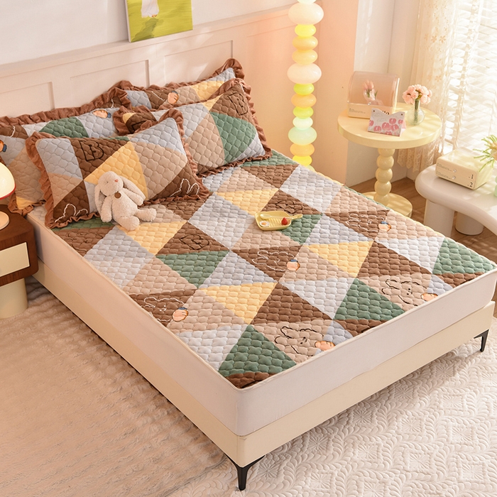 91家纺网 家纺一手货源 找家纺 美达2025新款牛奶绒直边款牛奶绒床垫床褥床盖三件套 萝卜兔