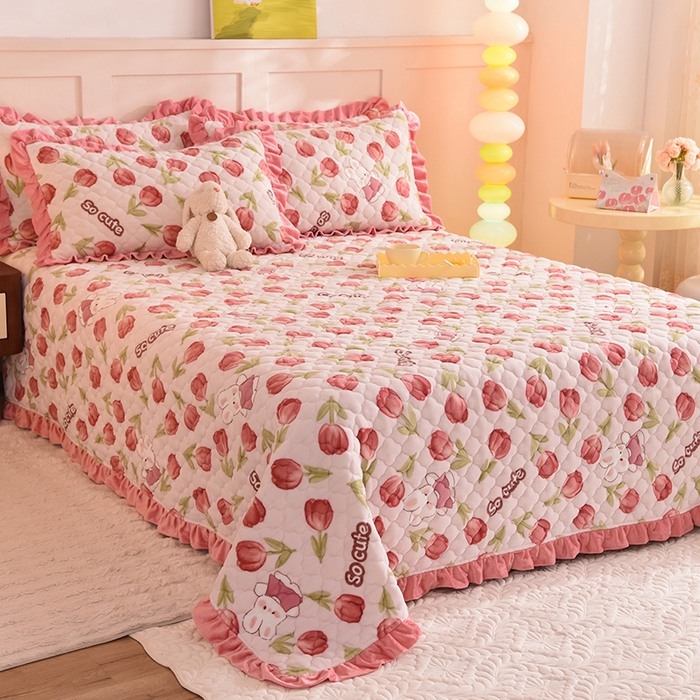 91家纺网 家纺一手货源 找家纺 美达家纺 2025新款牛奶绒床盖 花仙兔