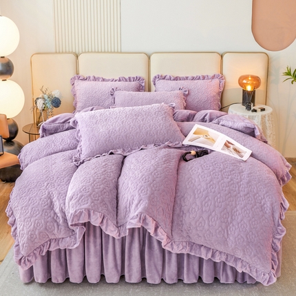 91家纺网 家纺一手货源 找家纺 （总）恋尚 2023新款夹棉牛奶绒床笠款床裙四件套-米苏