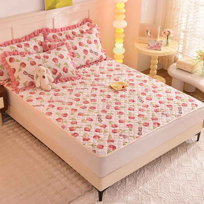 91家纺网 家纺一手货源 找家纺 美达2025新款牛奶绒直边款牛奶绒床垫床褥床盖三件套 花仙兔