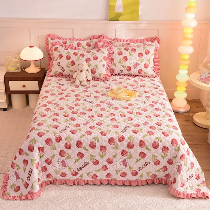 91家纺网 家纺一手货源 找家纺 美达家纺 2025新款牛奶绒床盖 花仙兔