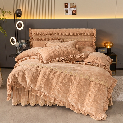 91家纺网 家纺一手货源 找家纺 （总）情恒家纺 2025新款A类婴儿绒全夹棉床裙款四件套（烟花绽放）