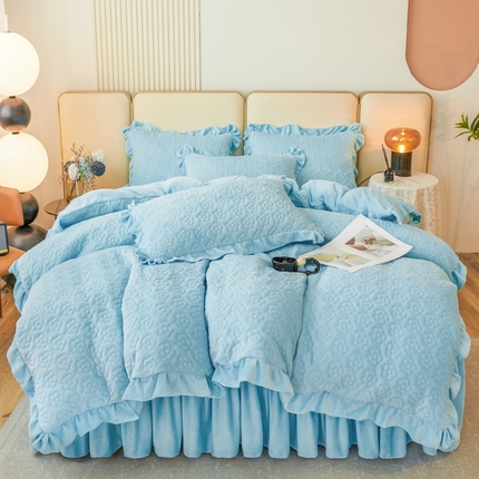 91家纺网 家纺一手货源 找家纺 （总）恋尚 2023新款夹棉牛奶绒床笠款床裙四件套-米苏