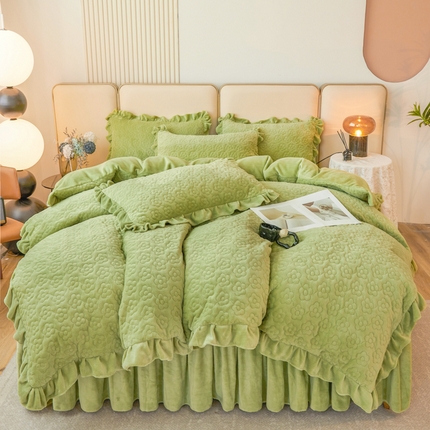 91家纺网 家纺一手货源 找家纺 （总）恋尚 2023新款夹棉牛奶绒床笠款床裙四件套-米苏