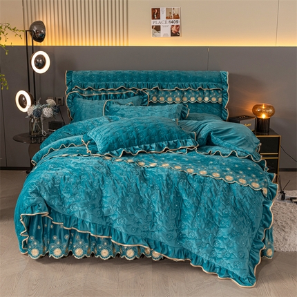 91家纺网 家纺一手货源 找家纺 （总）情恒家纺 2025新款A类婴儿绒全夹棉床裙款四件套（烟花绽放）