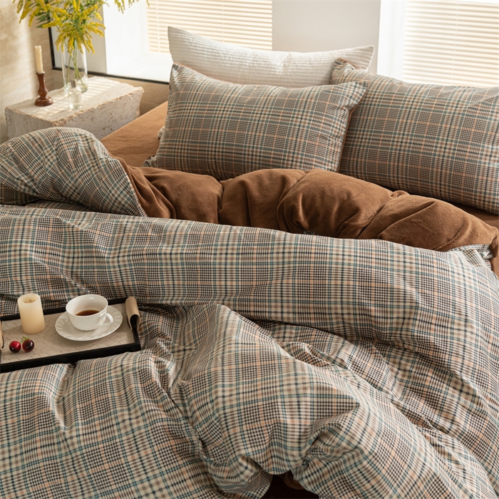 91家纺网 家纺一手货源 找家纺 洋铭区（原狠狠爱） 2023新款棉加绒四件套 糯米格