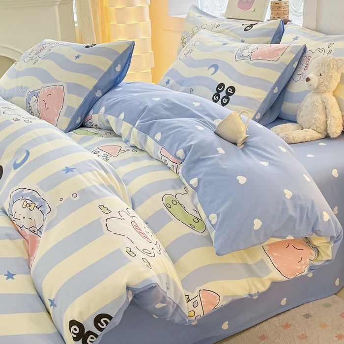 91家纺网 家纺一手货源 找家纺 曼之夏 2023新款全棉可爱卡通印花四件套 波浪狗