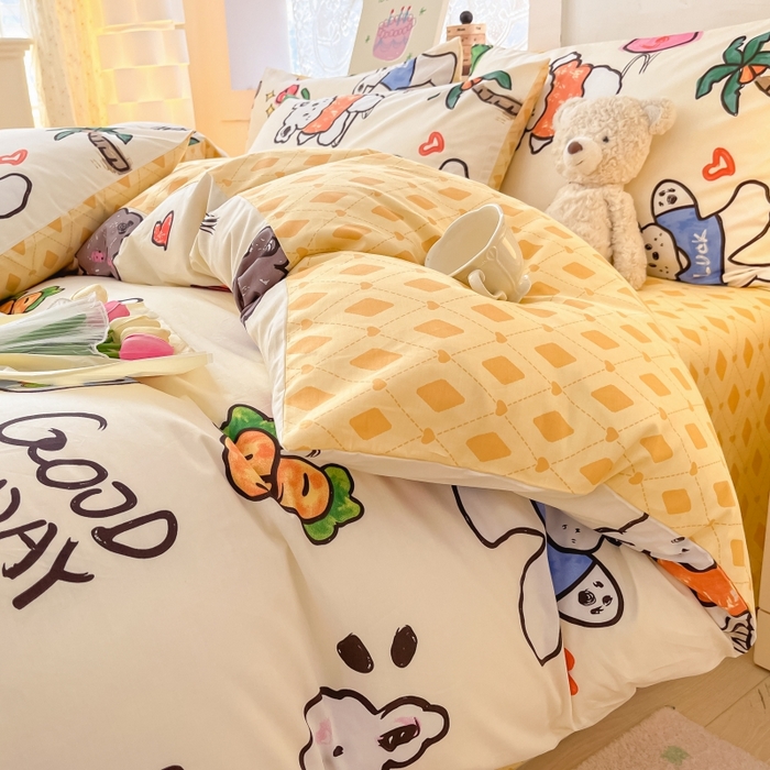 91家纺网 家纺一手货源 找家纺 曼之夏 2023新款全棉可爱卡通印花四件套 米可乐园