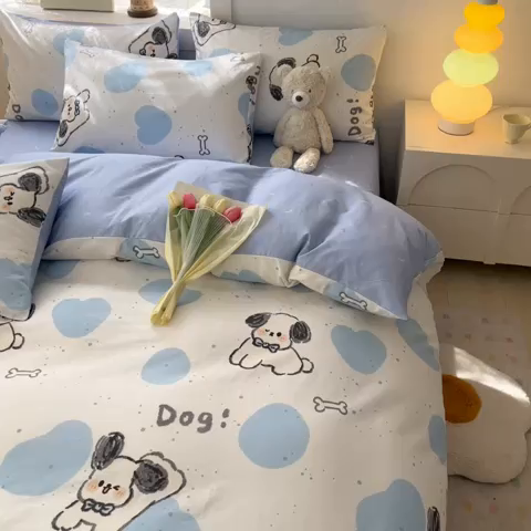 91家纺网 家纺一手货源 找家纺 曼之夏 2023新款全棉可爱卡通印花四件套 跳动节奏