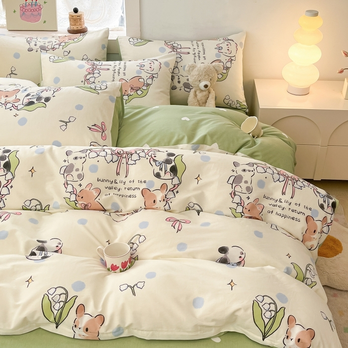 91家纺网 家纺一手货源 找家纺 曼之夏 2023新款全棉可爱卡通印花四件套 绯云