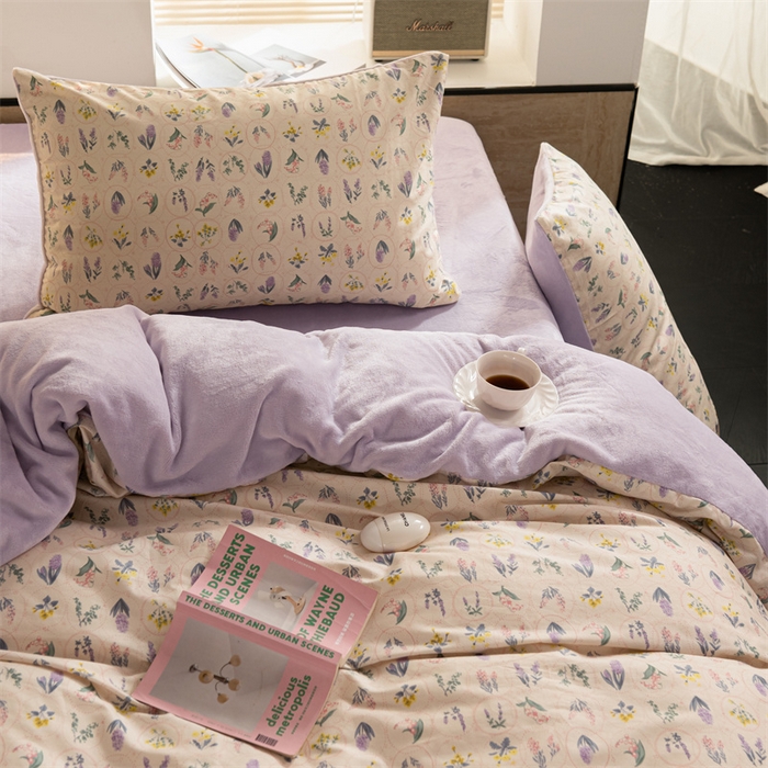 91家纺网 家纺一手货源 找家纺 洋铭区（原狠狠爱） 2023新款棉加绒四件套 牵牛紫花