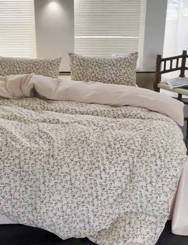 91家纺网 家纺一手货源 找家纺 洋铭区（原狠狠爱） 2023新款棉加绒四件套 蜜桃樱花