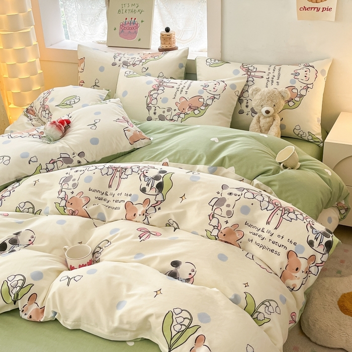 91家纺网 家纺一手货源 找家纺 曼之夏 2023新款全棉可爱卡通印花四件套 绯云