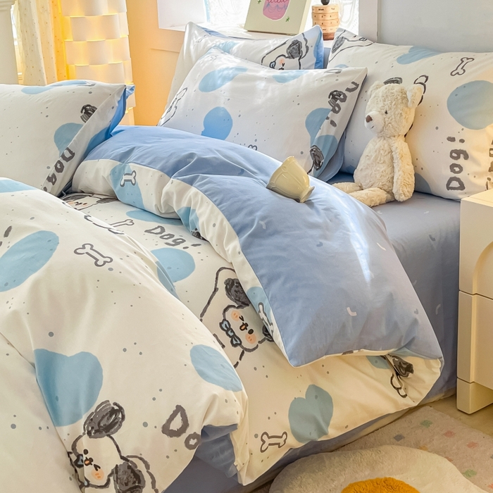 91家纺网 家纺一手货源 找家纺 曼之夏 2023新款全棉可爱卡通印花四件套 跳动节奏