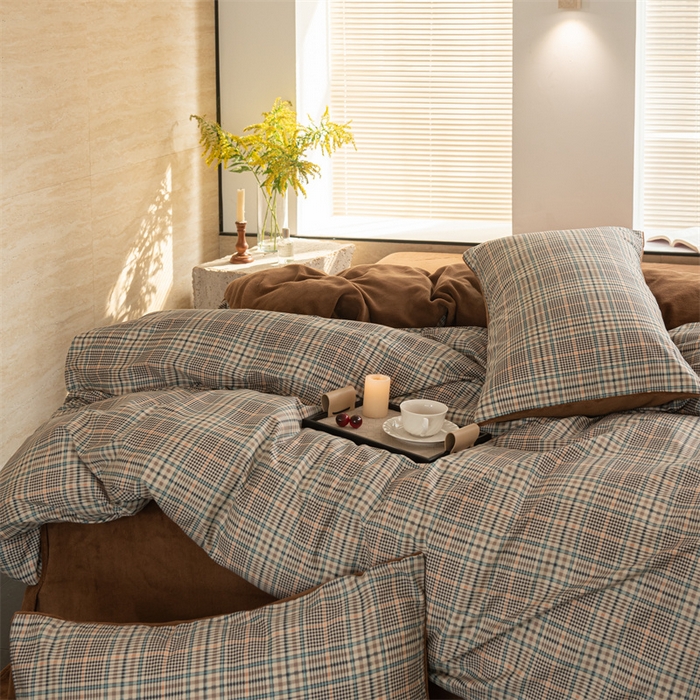 91家纺网 家纺一手货源 找家纺 洋铭区（原狠狠爱） 2023新款棉加绒四件套 糯米格