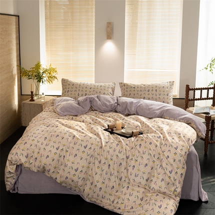 91家纺网 家纺一手货源 找家纺 洋铭区（原狠狠爱） 2023新款棉加绒四件套 牵牛紫花