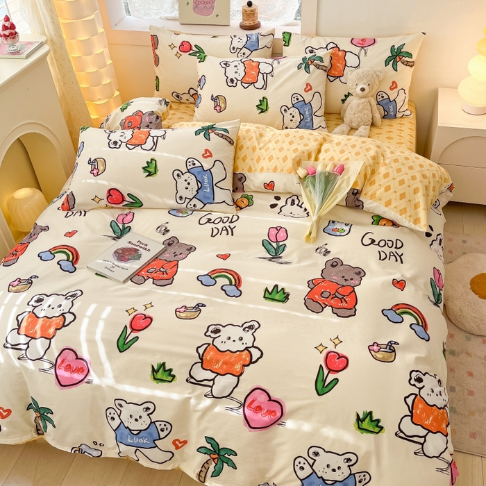 91家纺网 家纺一手货源 找家纺 曼之夏 2023新款全棉可爱卡通印花四件套 米可乐园