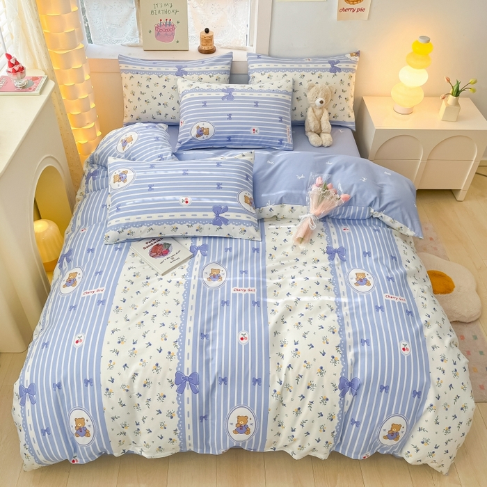 91家纺网 家纺一手货源 找家纺 曼之夏 2023新款全棉可爱卡通印花四件套 樱桃熊