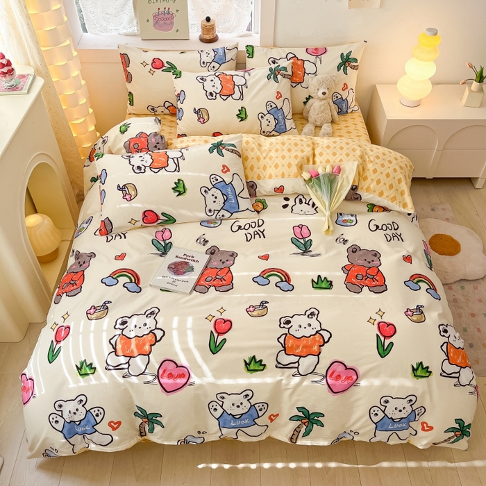 91家纺网 家纺一手货源 找家纺 曼之夏 2023新款全棉可爱卡通印花四件套 米可乐园