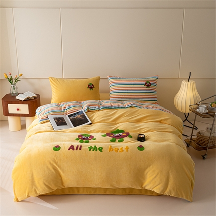 91家纺网 家纺一手货源 找家纺 洋铭区（原狠狠爱） 2023新款绣花卡通牛奶绒四件套 小紫山竹