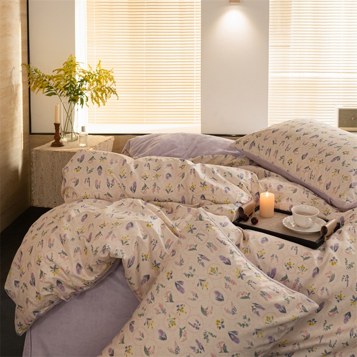 91家纺网 家纺一手货源 找家纺 洋铭区（原狠狠爱） 2023新款棉加绒四件套 牵牛紫花