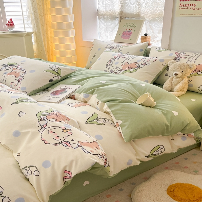 91家纺网 家纺一手货源 找家纺 曼之夏 2023新款全棉可爱卡通印花四件套 绯云