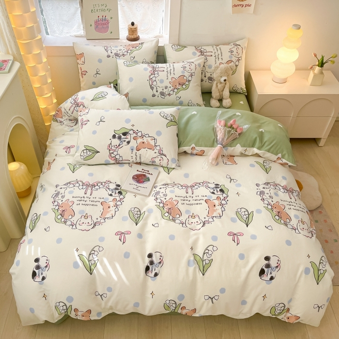 91家纺网 家纺一手货源 找家纺 曼之夏 2023新款全棉可爱卡通印花四件套 绯云