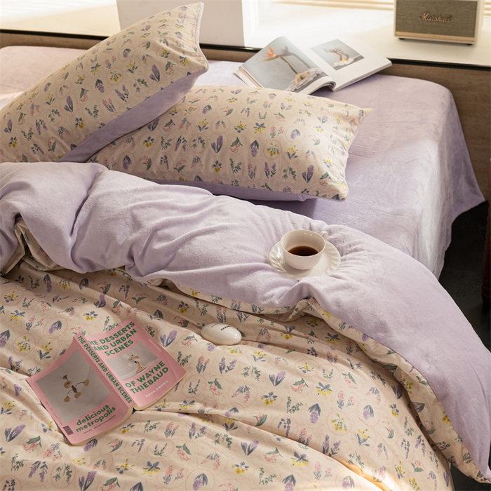 91家纺网 家纺一手货源 找家纺 洋铭区（原狠狠爱） 2023新款棉加绒四件套 牵牛紫花