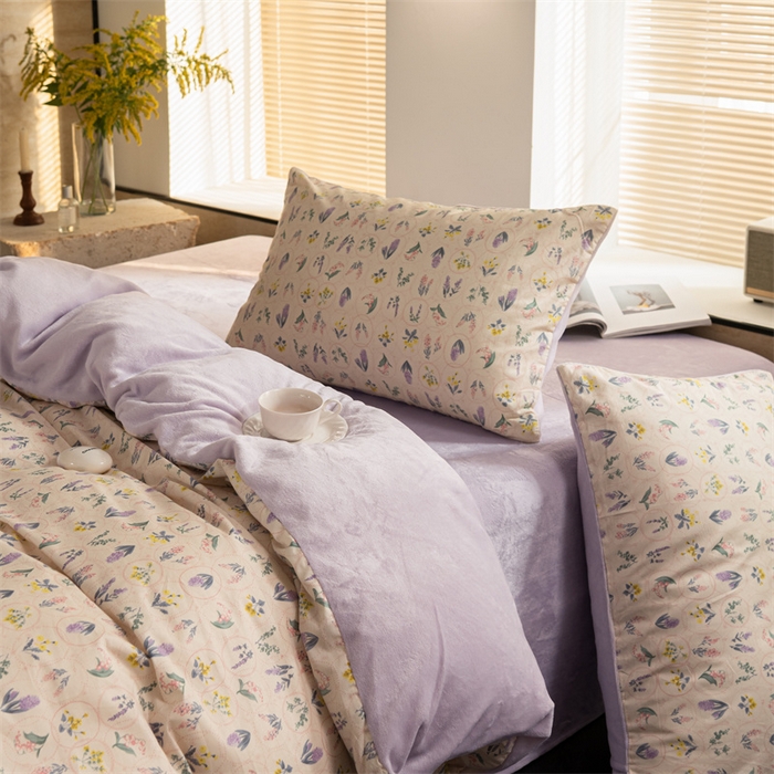 91家纺网 家纺一手货源 找家纺 洋铭区（原狠狠爱） 2023新款棉加绒四件套 牵牛紫花