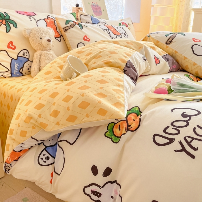 91家纺网 家纺一手货源 找家纺 曼之夏 2023新款全棉可爱卡通印花四件套 米可乐园