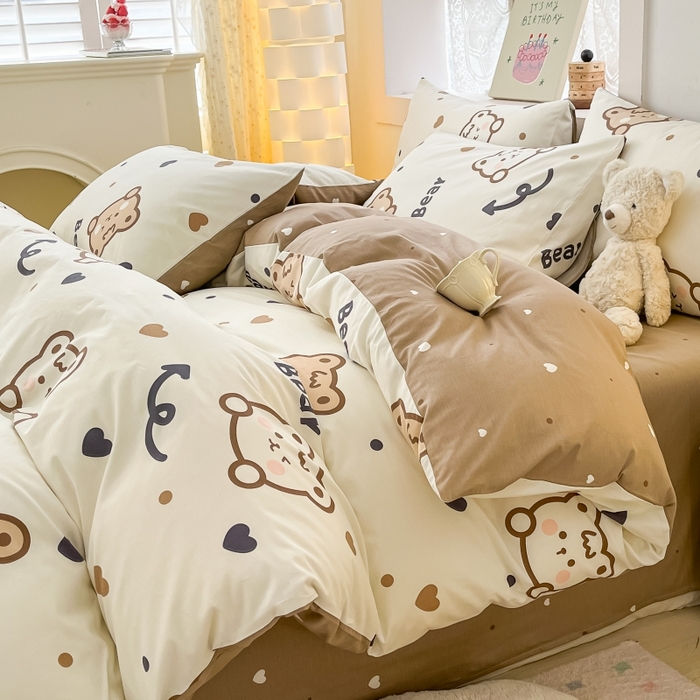 91家纺网 家纺一手货源 找家纺 曼之夏 2023新款全棉可爱卡通印花四件套 点点熊