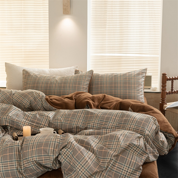 91家纺网 家纺一手货源 找家纺 洋铭区（原狠狠爱） 2023新款棉加绒四件套 糯米格