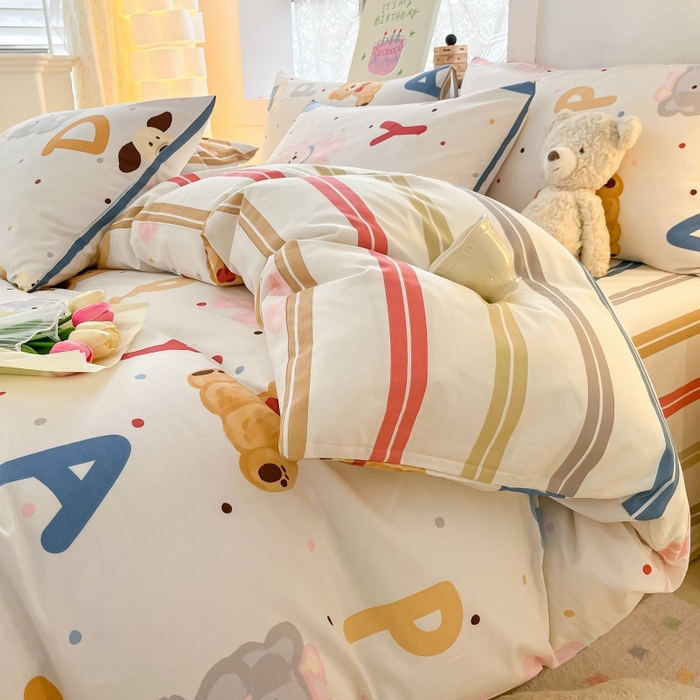 91家纺网 家纺一手货源 找家纺 曼之夏 2023新款全棉可爱卡通印花四件套 生日趴