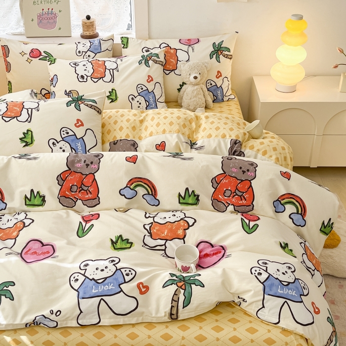 91家纺网 家纺一手货源 找家纺 曼之夏 2023新款全棉可爱卡通印花四件套 米可乐园