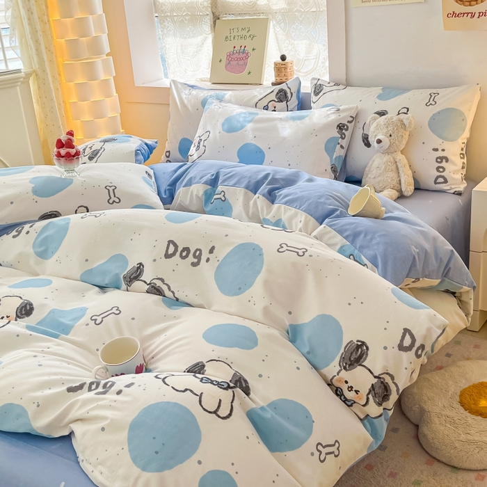 91家纺网 家纺一手货源 找家纺 曼之夏 2023新款全棉可爱卡通印花四件套 跳动节奏