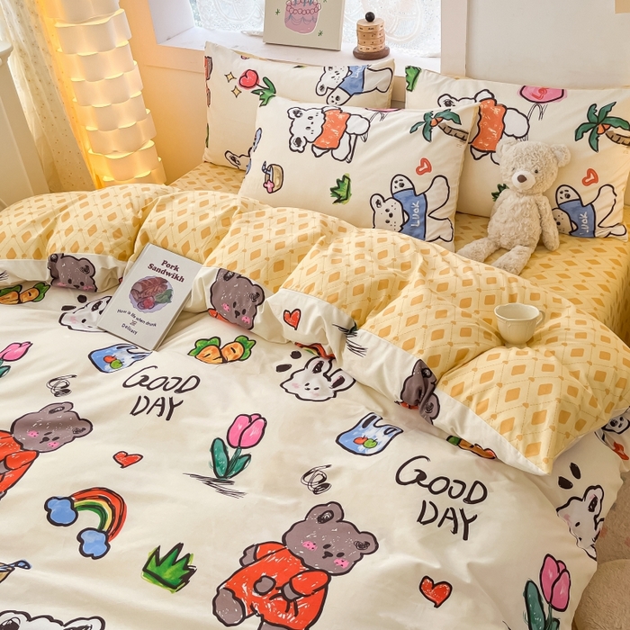 91家纺网 家纺一手货源 找家纺 曼之夏 2023新款全棉可爱卡通印花四件套 米可乐园