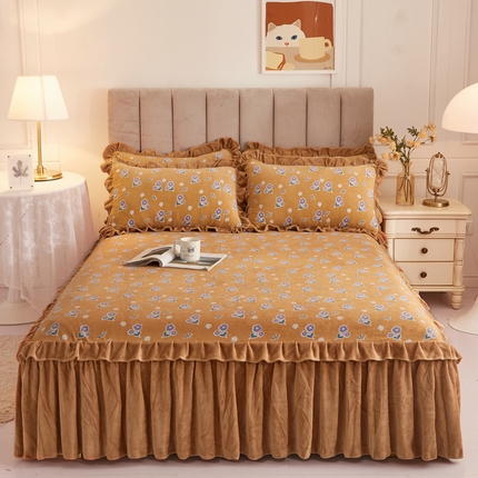 91家纺网 家纺一手货源 找家纺 （总）2023新款加厚防静电牛奶绒印花床裙四件套系列-单床裙