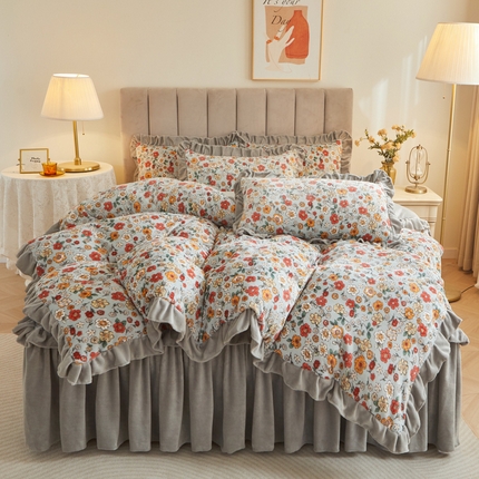 91家纺网 家纺一手货源 找家纺 2023新款加厚防静电牛奶绒印花床裙四件套系列-四件套 爱丽莎