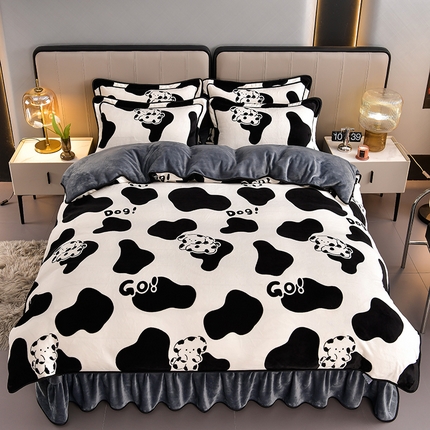 91家纺网 家纺一手货源 找家纺 馨梦缘 2025新款牛奶绒印花四件套 小奶狗