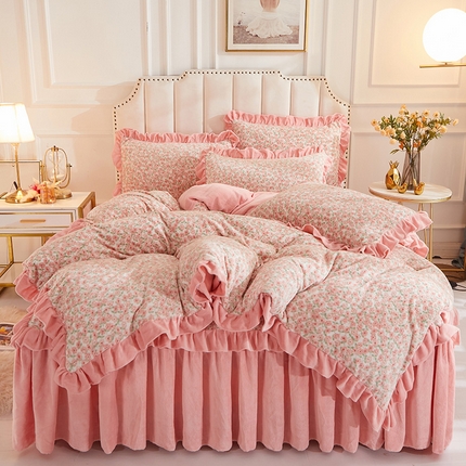 91家纺网 家纺一手货源 找家纺 （总）2023新款加厚防静电牛奶绒印花床裙四件套系列-四件套